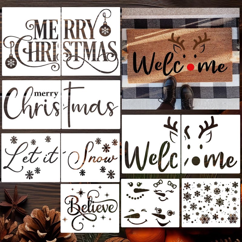 zosylley Christmas Stencils for Door Mats 23.6?Christmas Doormat Stencils for Crafts Reusable Holiday Stencil for Doormats Wood Fabrics Decor - Image 1